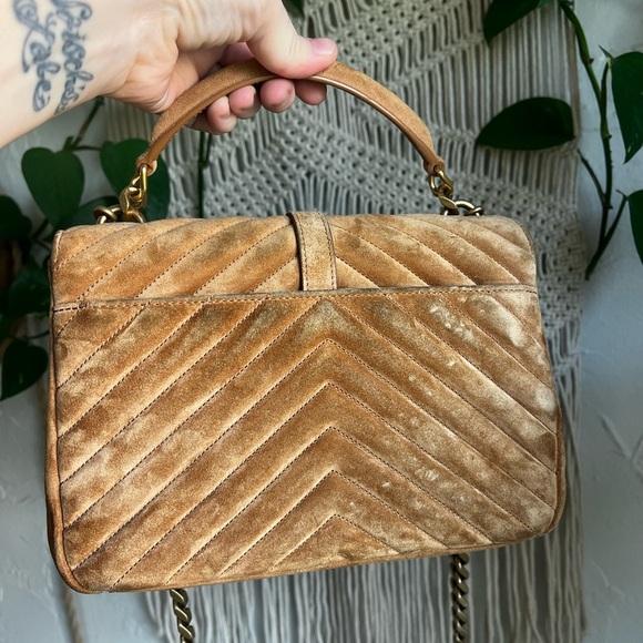 YSL Saint Laurent College Chain Bag Quilted Suede Designer Handbag Crossbody - Picture 14 of 16